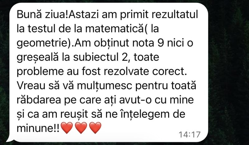 Mesaj de la un părinte despre nota 9 obținută la testul de matematică, fără nicio greșeală la subiectul 2.